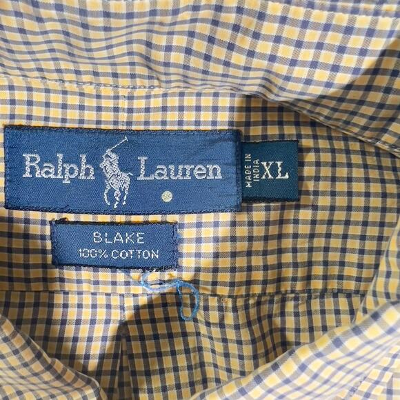 Ralph Lauren Button Shirt Blake Cut Men's XL Yellow & Navy Check Business Casual - Picture 2 of 9